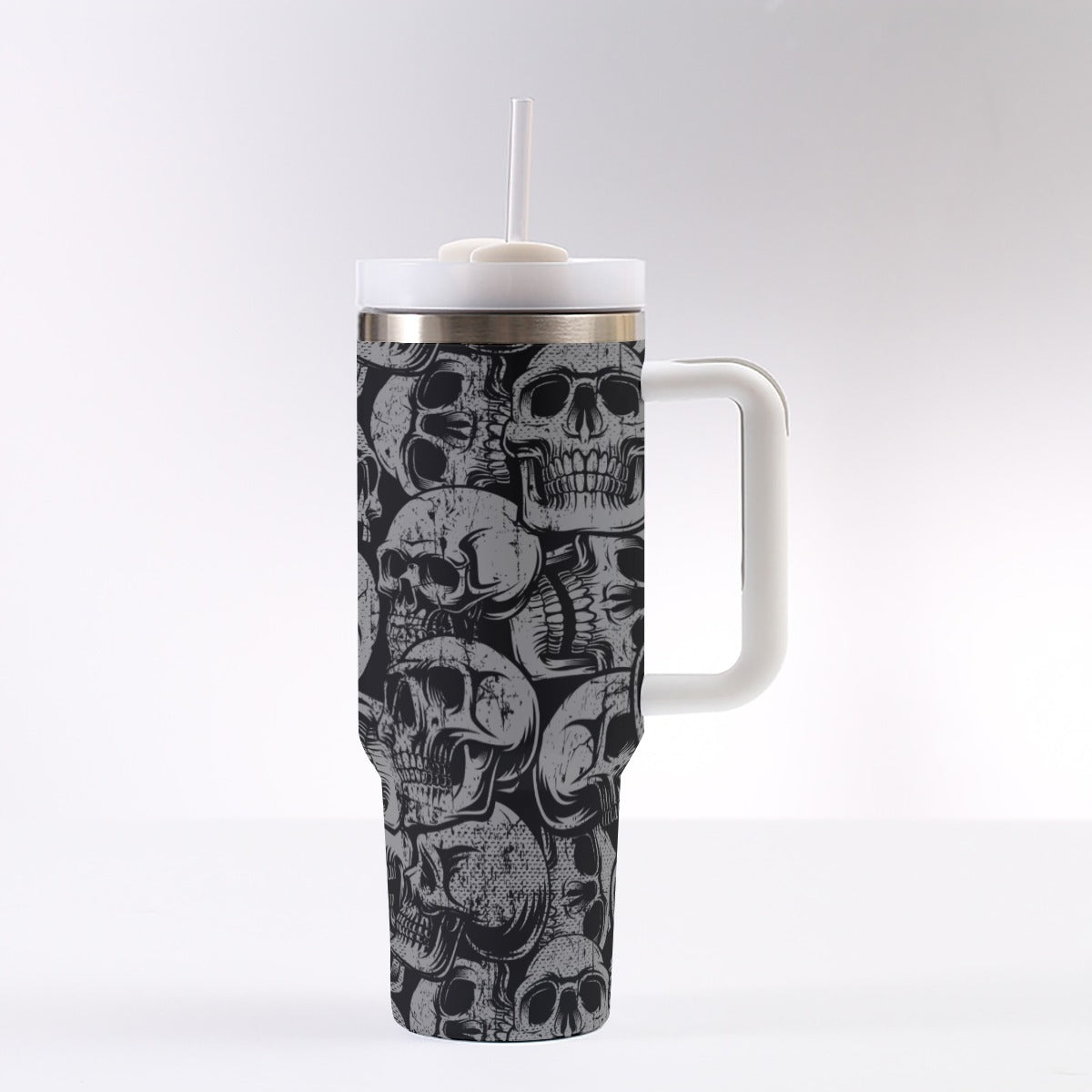 Silver Skulls 40 oz Tumbler With Handle