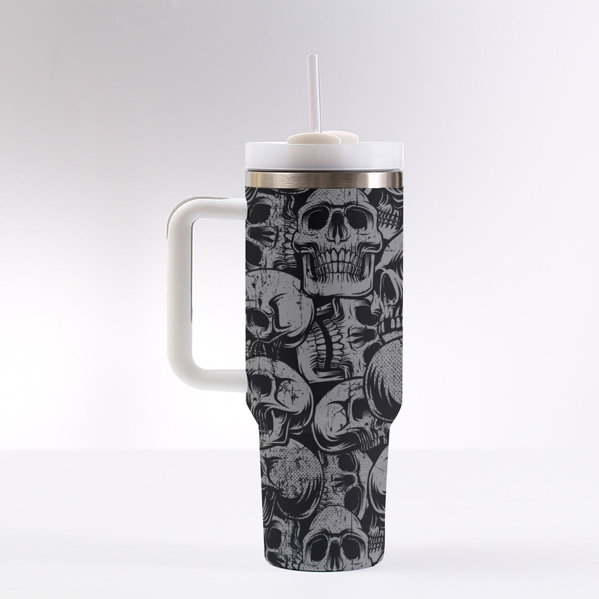 Silver Skulls 40 oz Tumbler With Handle