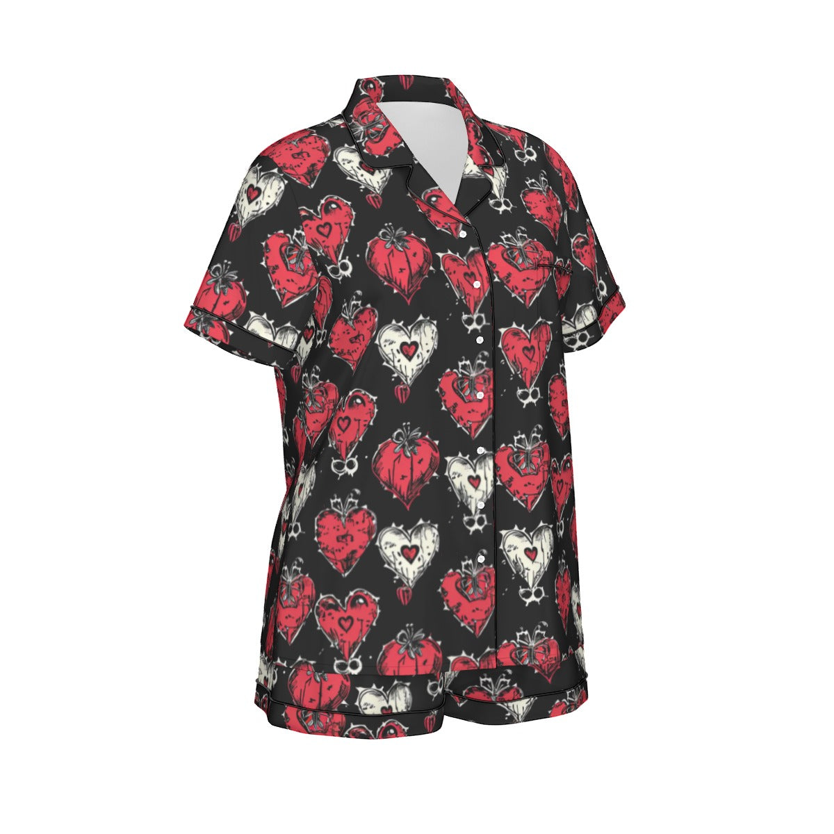 Gothic Hearts Women's Imitation Silk Pajama Set With Short Sleeve