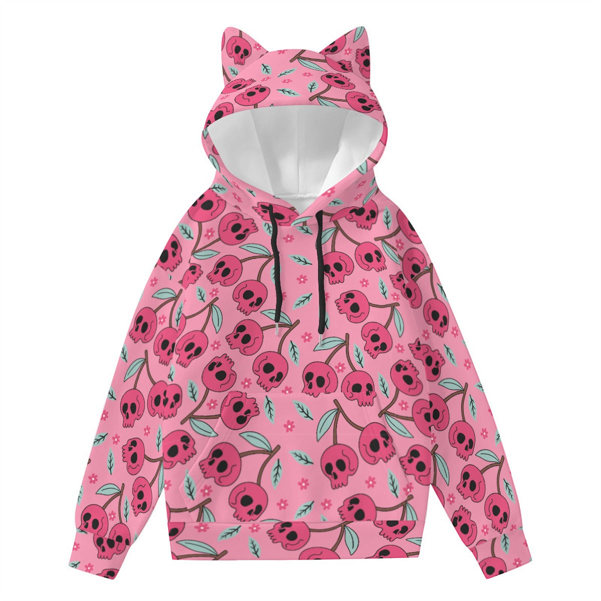 Cherry Skulls Hoodie With Cat Ears