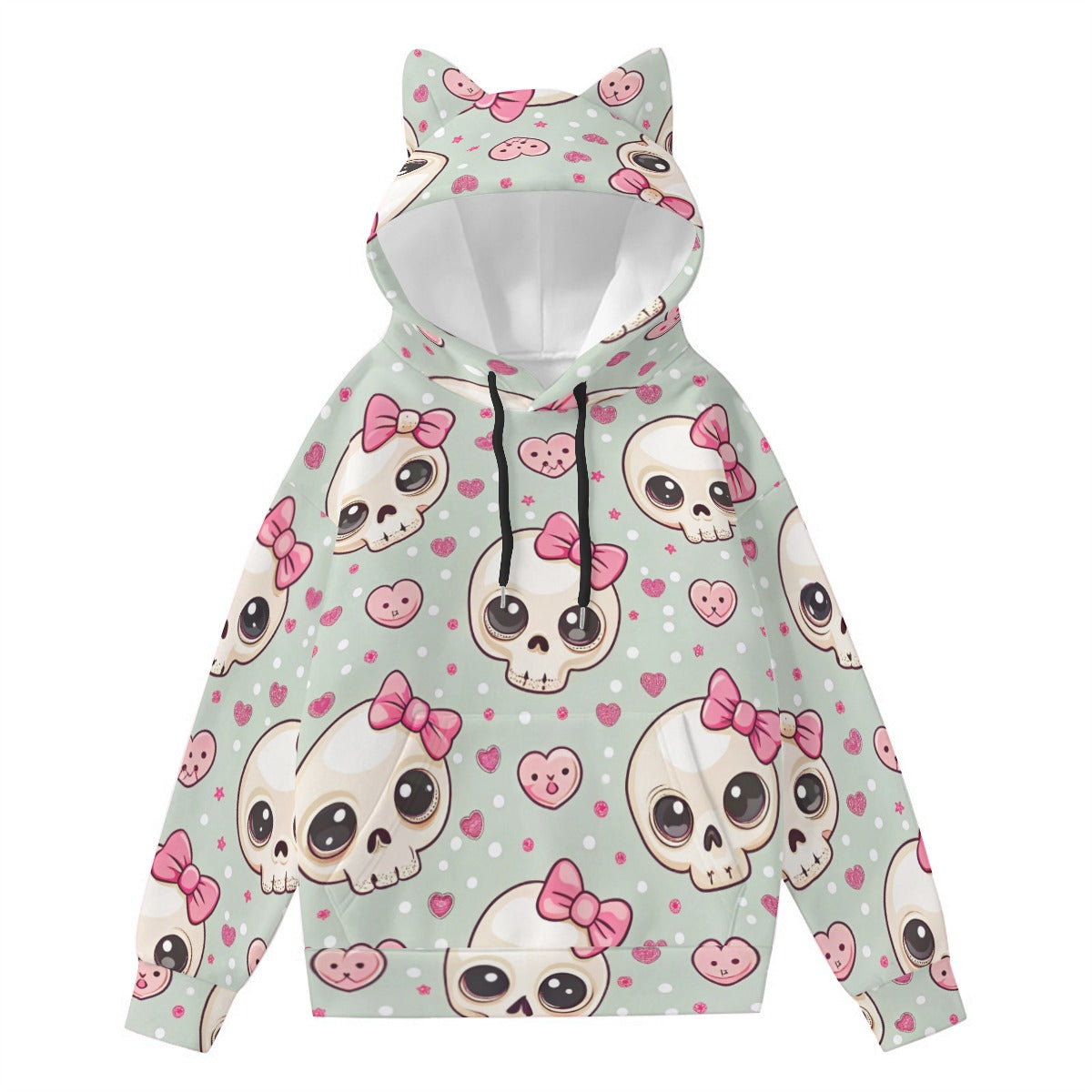 Cute Skulls With Bows Hoodie With Cat Ears