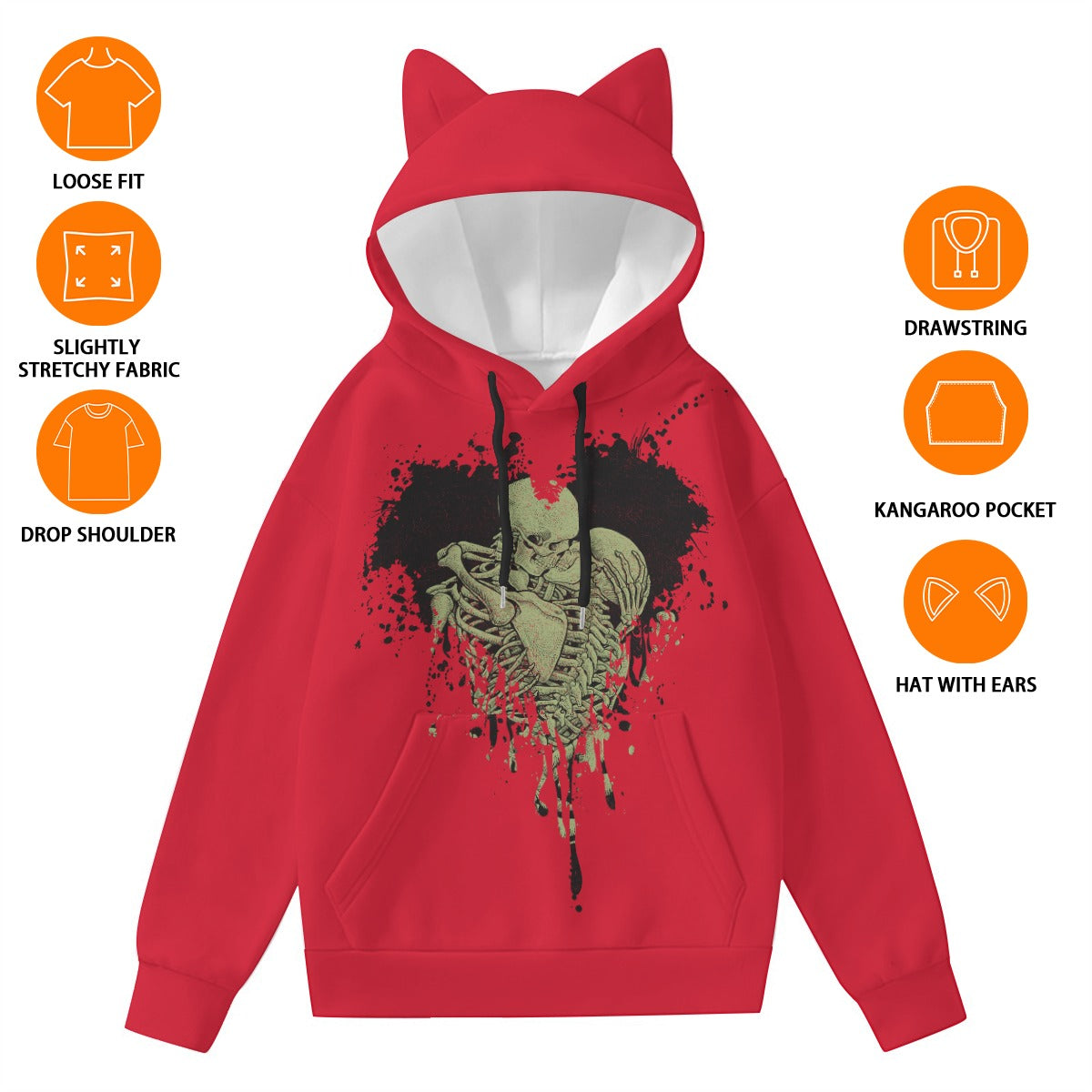 Skeleton Love Hoodie With Cat Ears