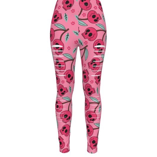 Pink Cherry Skulls Ripped Leggings