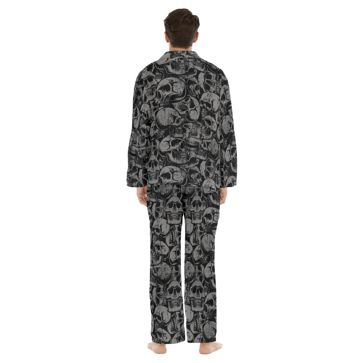 Silver Skulls Lapel Pajama Set