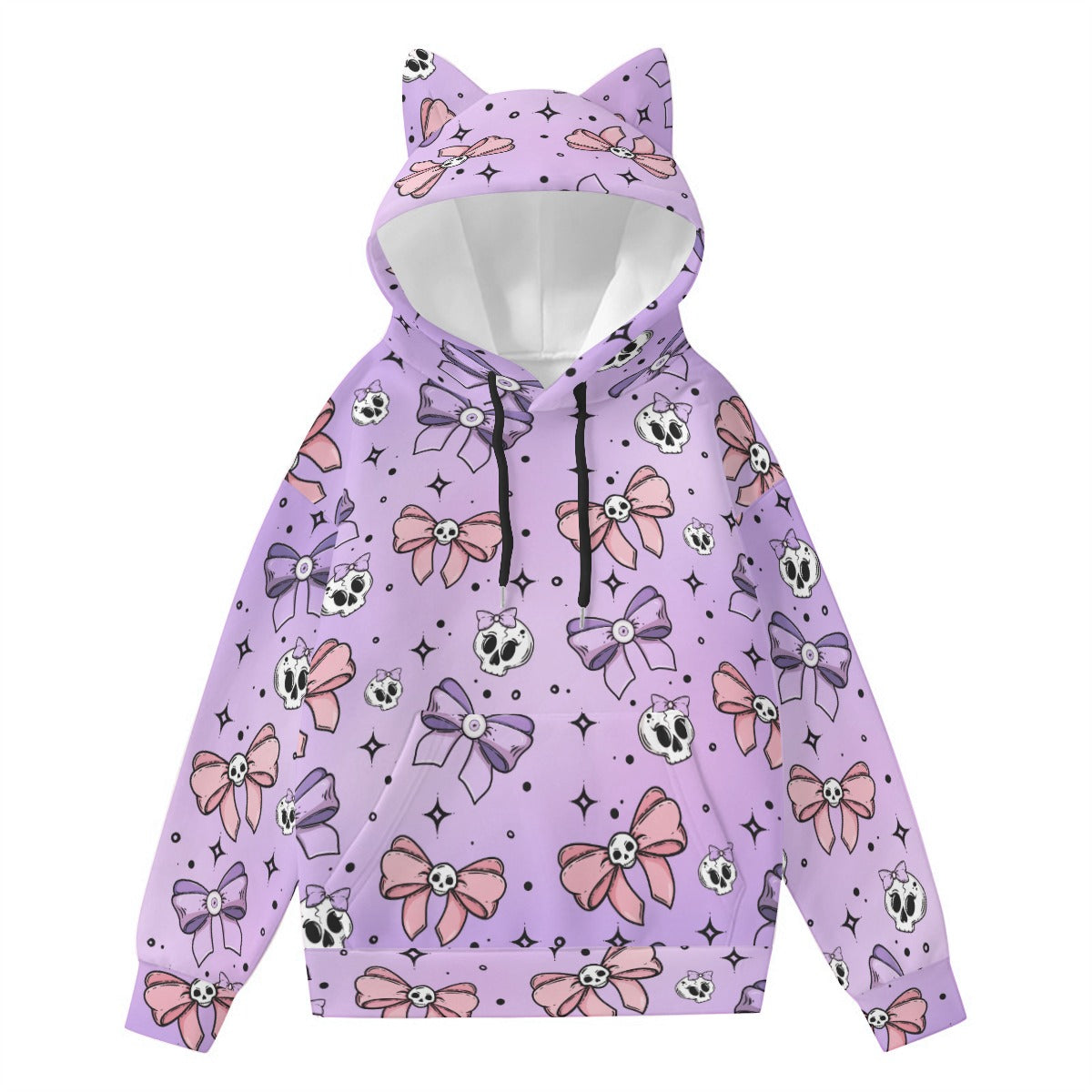 Cute Bows And Skulls Hoodie With Cat Ears