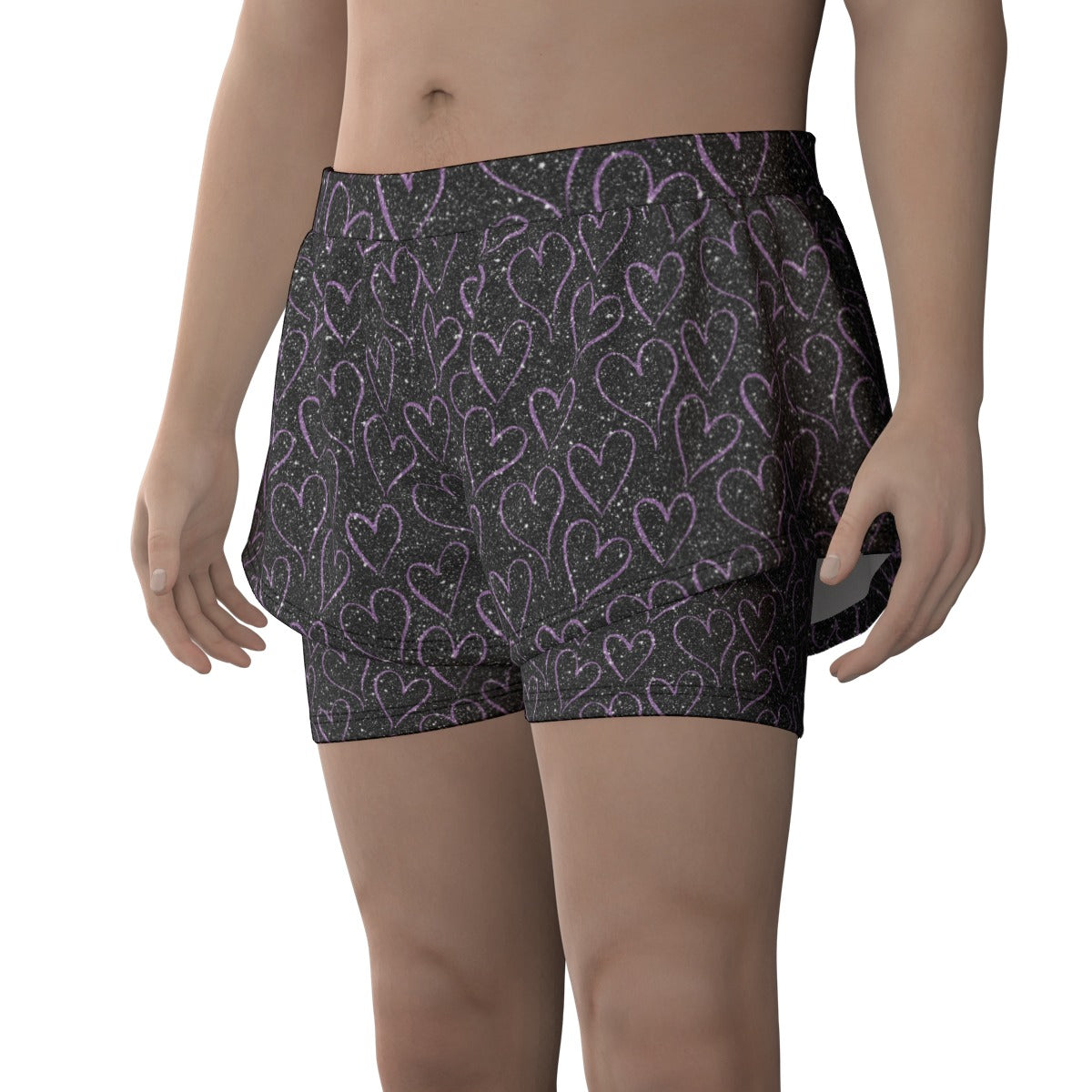 Sparkling Purple Hearts Sports Lined Shorts