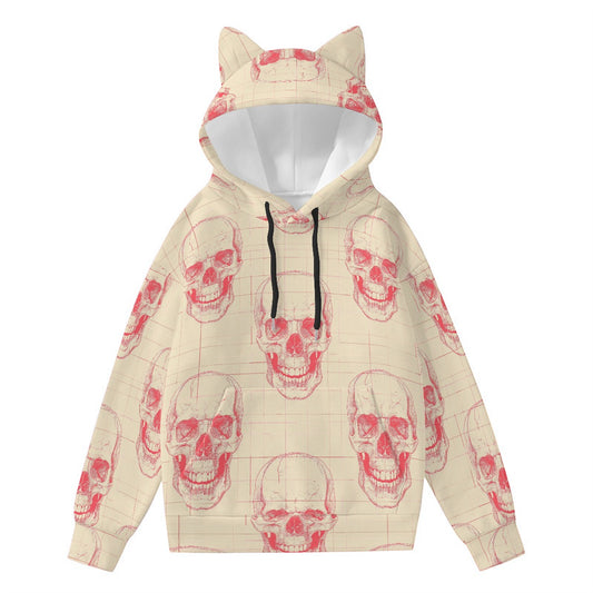 Peachy Skulls Hoodie With Cat Ears