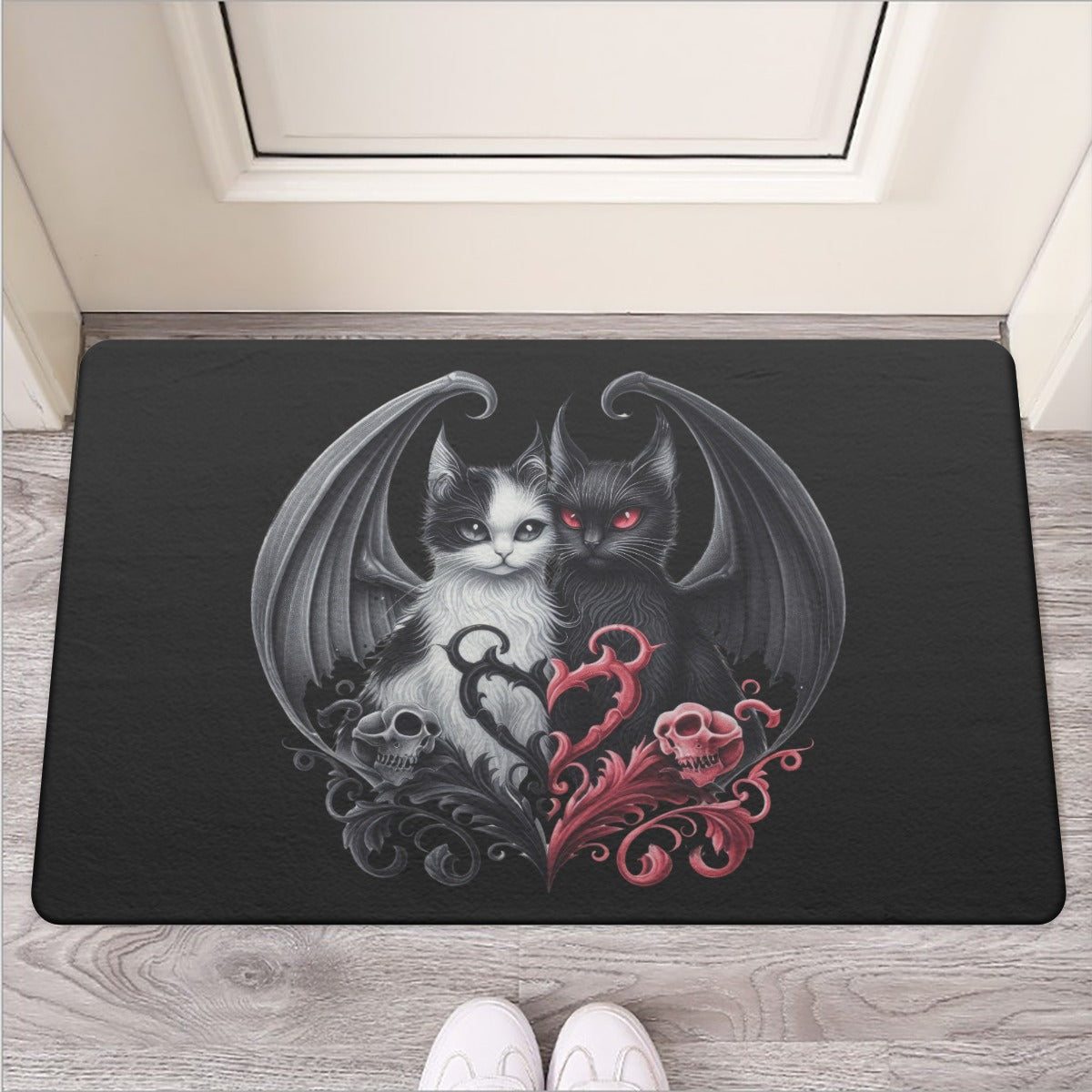 Gothic Cat Love Door Mat Rubber