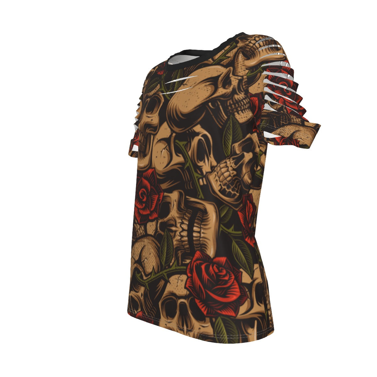 Bronze Skulls And Roses Ripped T-Shirt