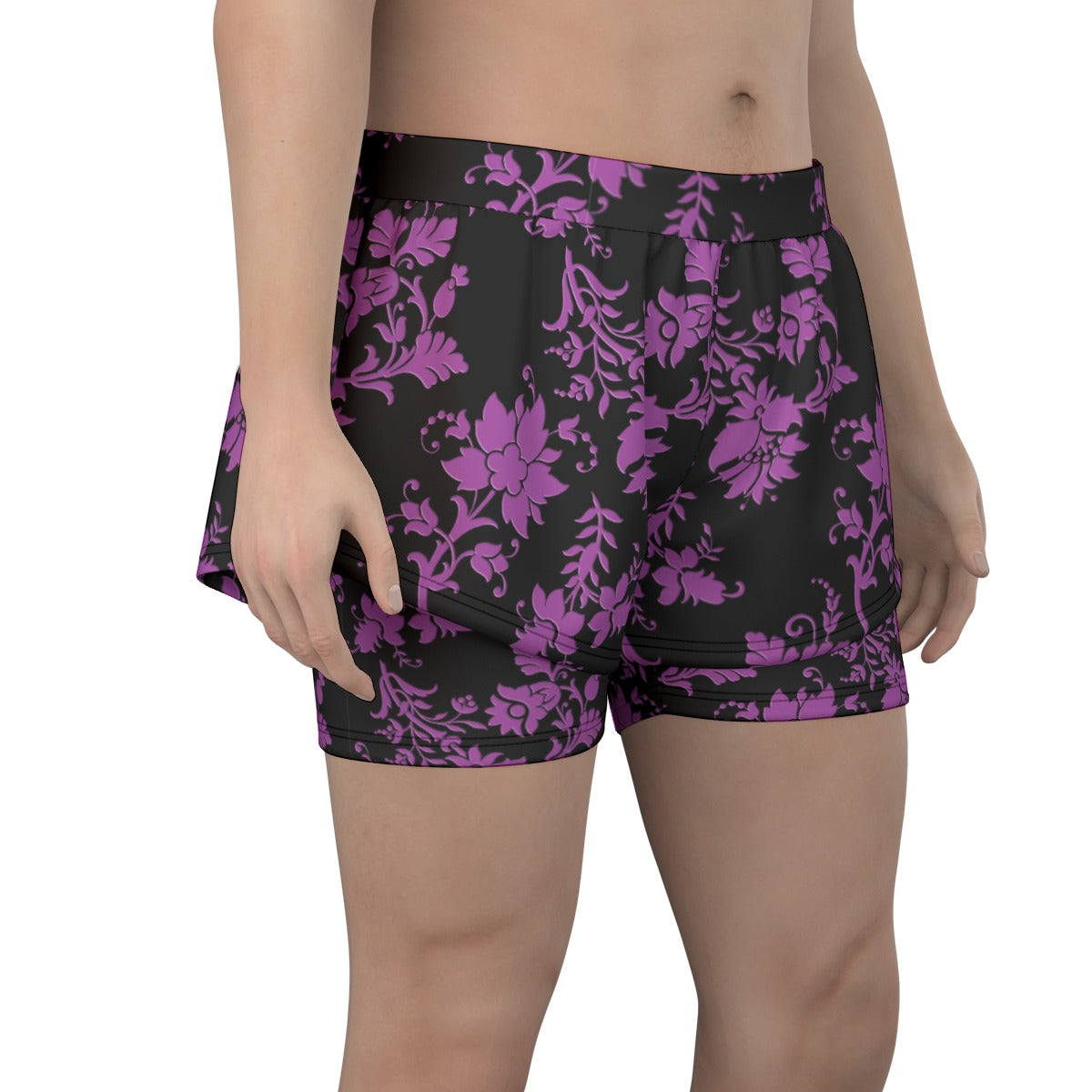 Purple Flowers Sports Lined Shorts