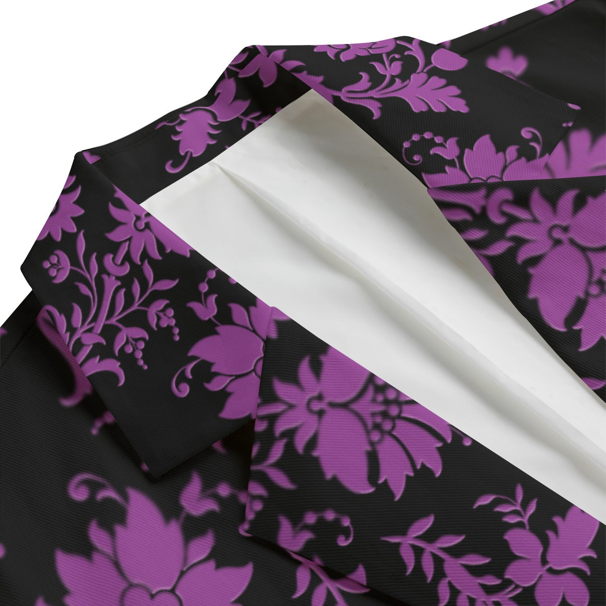 Gothic Purple Flowers Casual Flat Lapel Collar Blazer