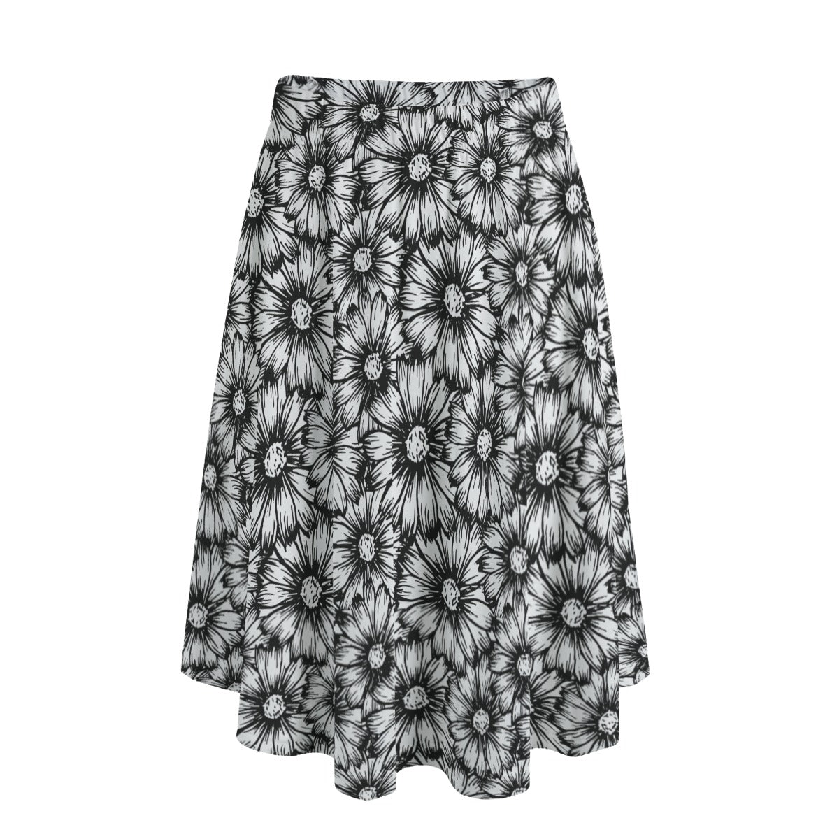 Black Sunflowers Long Maxi Skirt With Pockets