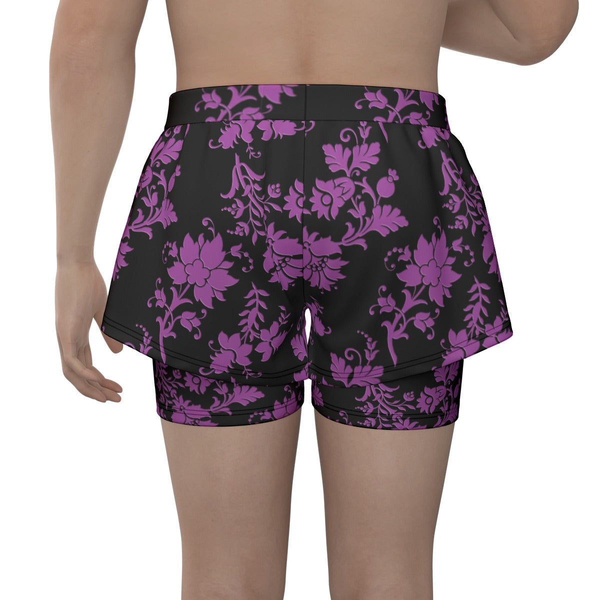 Purple Flowers Sports Lined Shorts