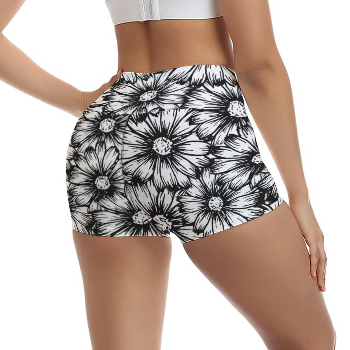 Black Sunflowers Ultra-Short Yoga Shorts