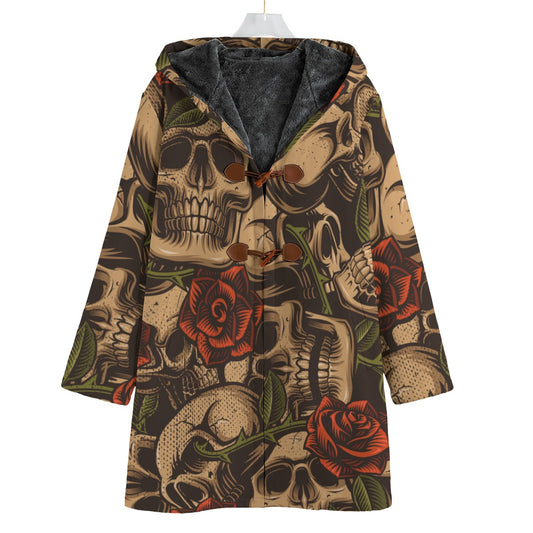 Bronze Skulls And Roses Canvas Button Fleece Windbreaker