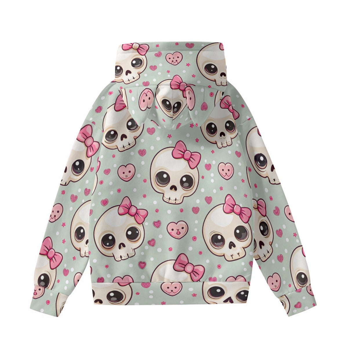 Cute Skulls With Bows Hoodie With Cat Ears