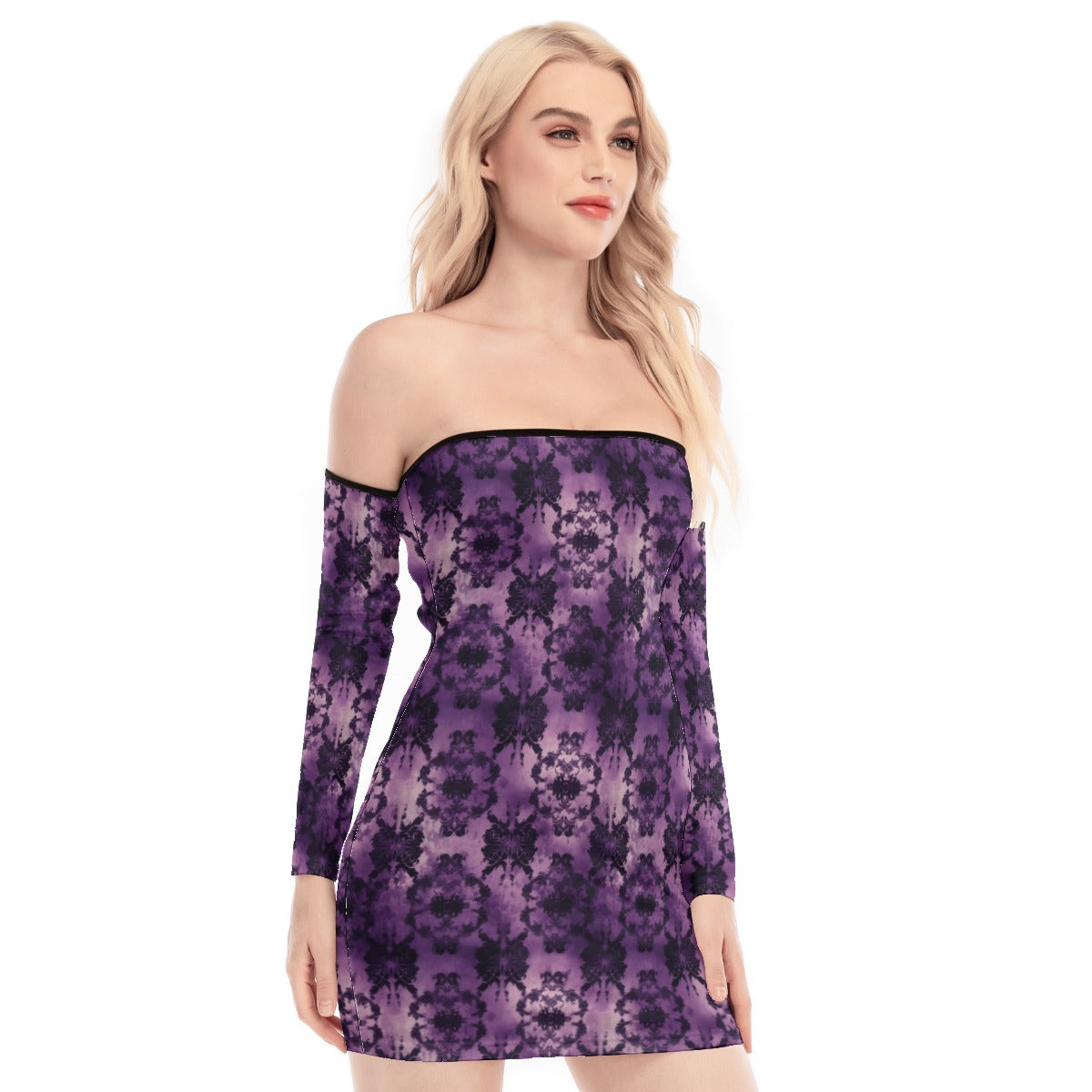 Purple Design Off-shoulder Back Lace-up Dress