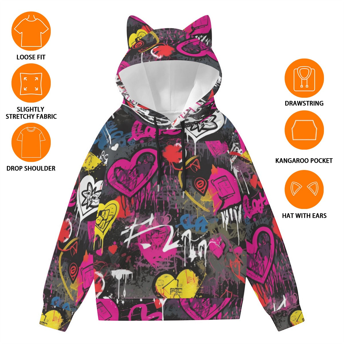 Punk Love Hoodie With Cat Ears