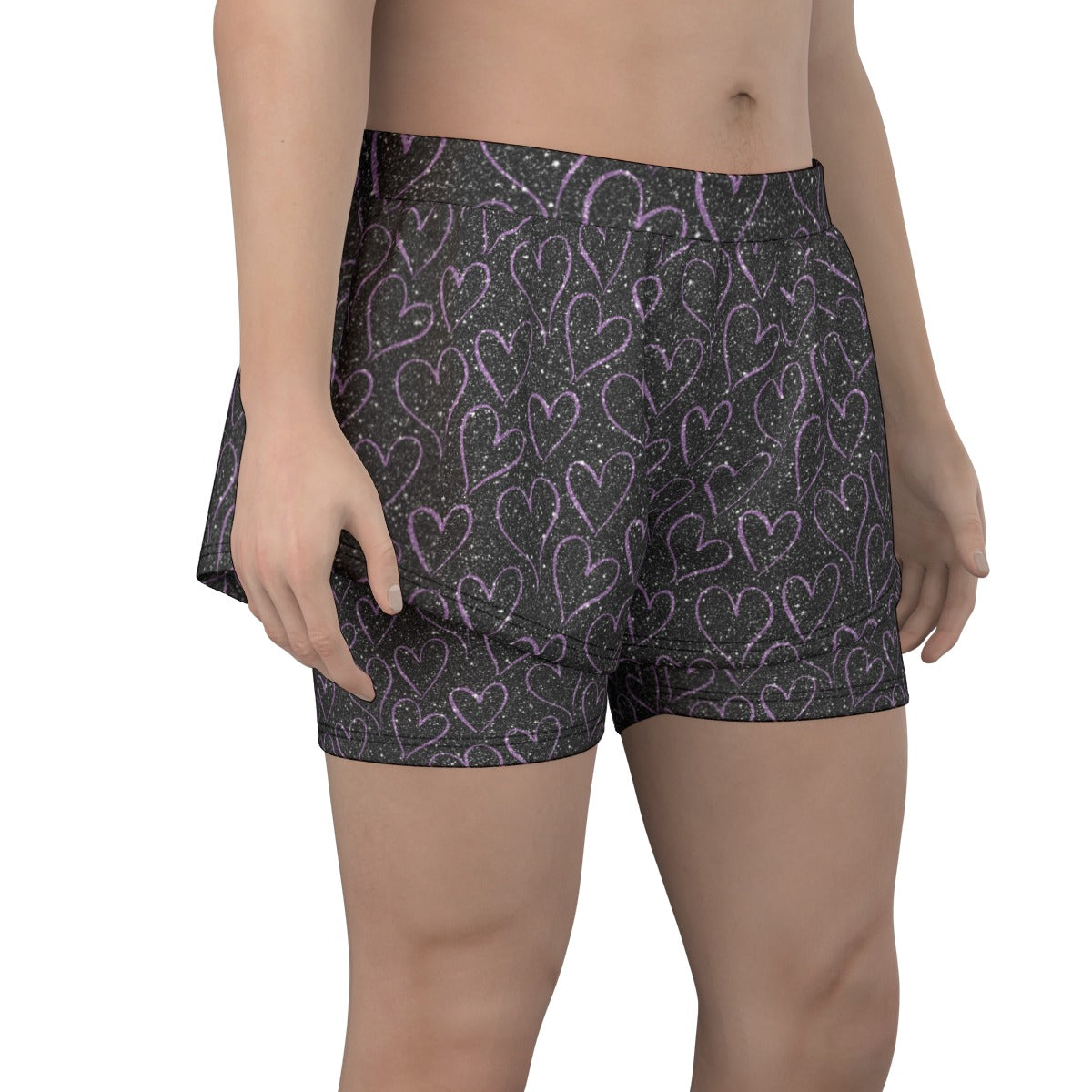 Sparkling Purple Hearts Sports Lined Shorts