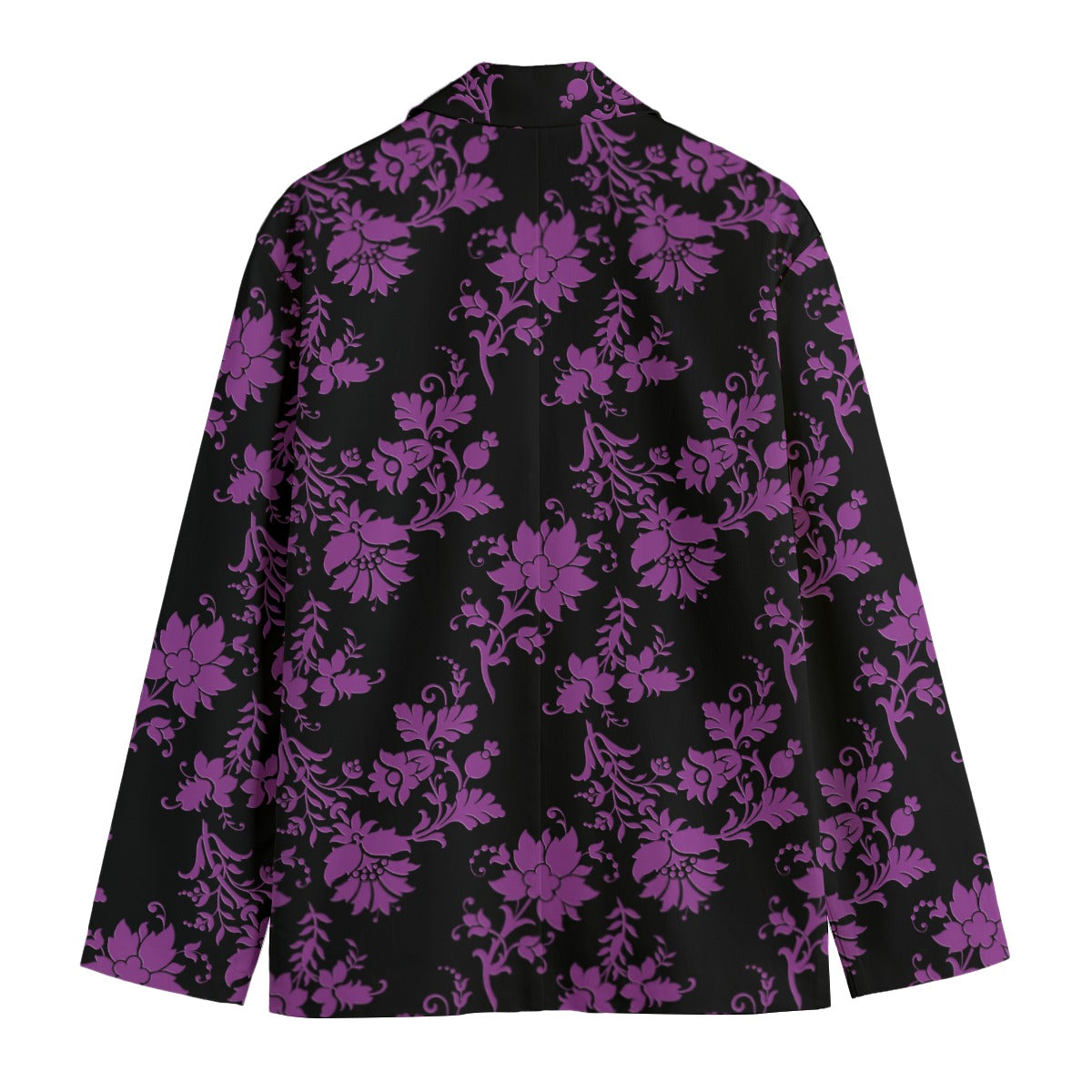 Gothic Purple Flowers Casual Flat Lapel Collar Blazer