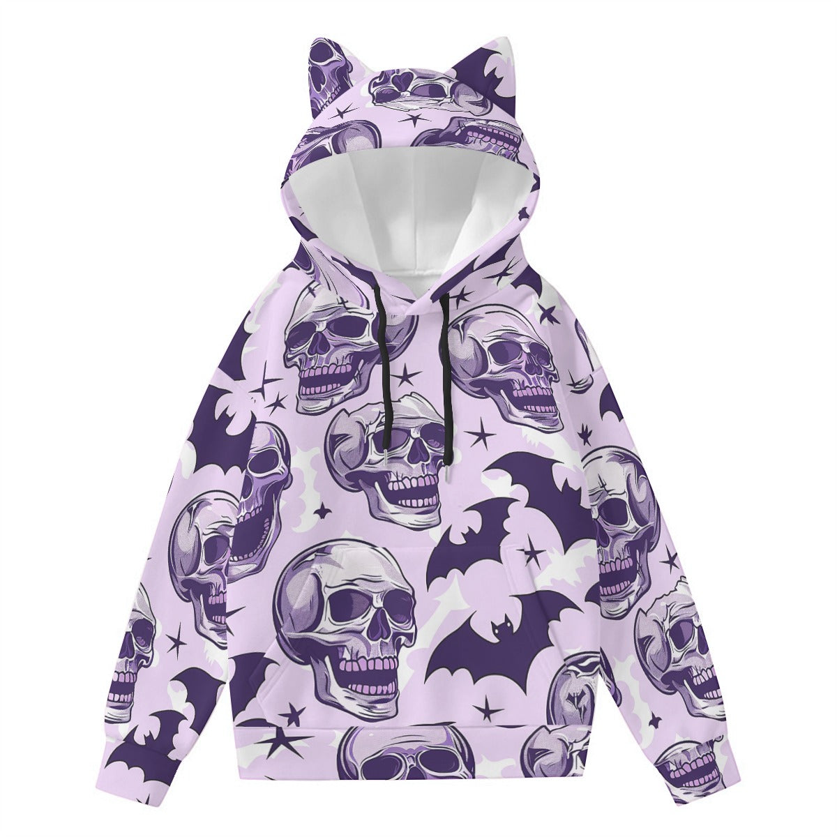 Laughing Skulls And Bat Hoodie With Cat Ears