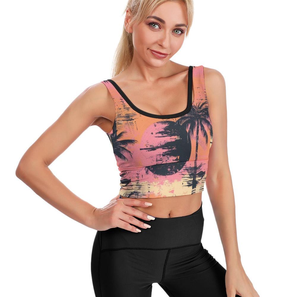Grunge Sunset And Palm Trees Yoga Vest