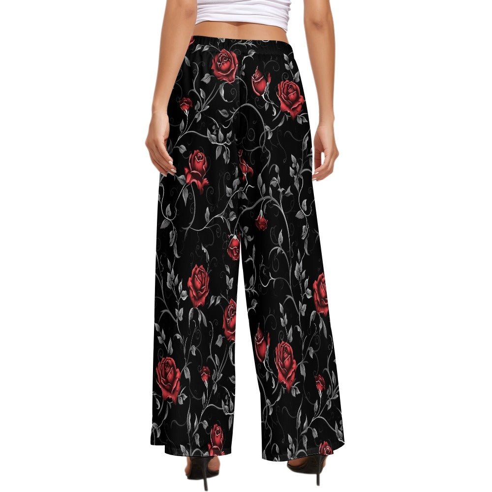 Gothic Red Rose Wide Leg Pants