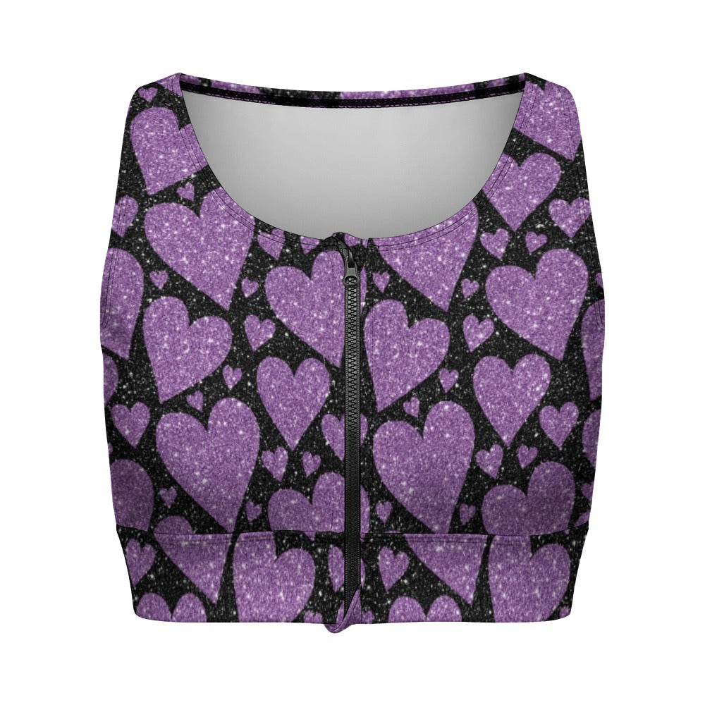 Sparkling Purple Hearts Yoga Zipper Vest