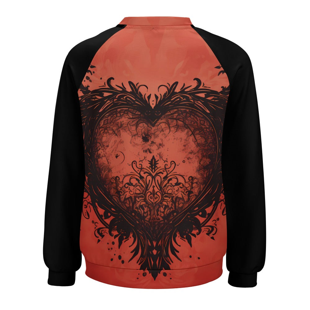 Gothic Heart Raglan Round Neck Sweater