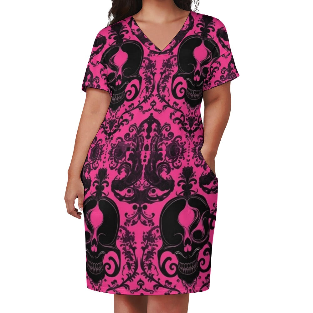 Trible Skulls Loose Dress With Pockets