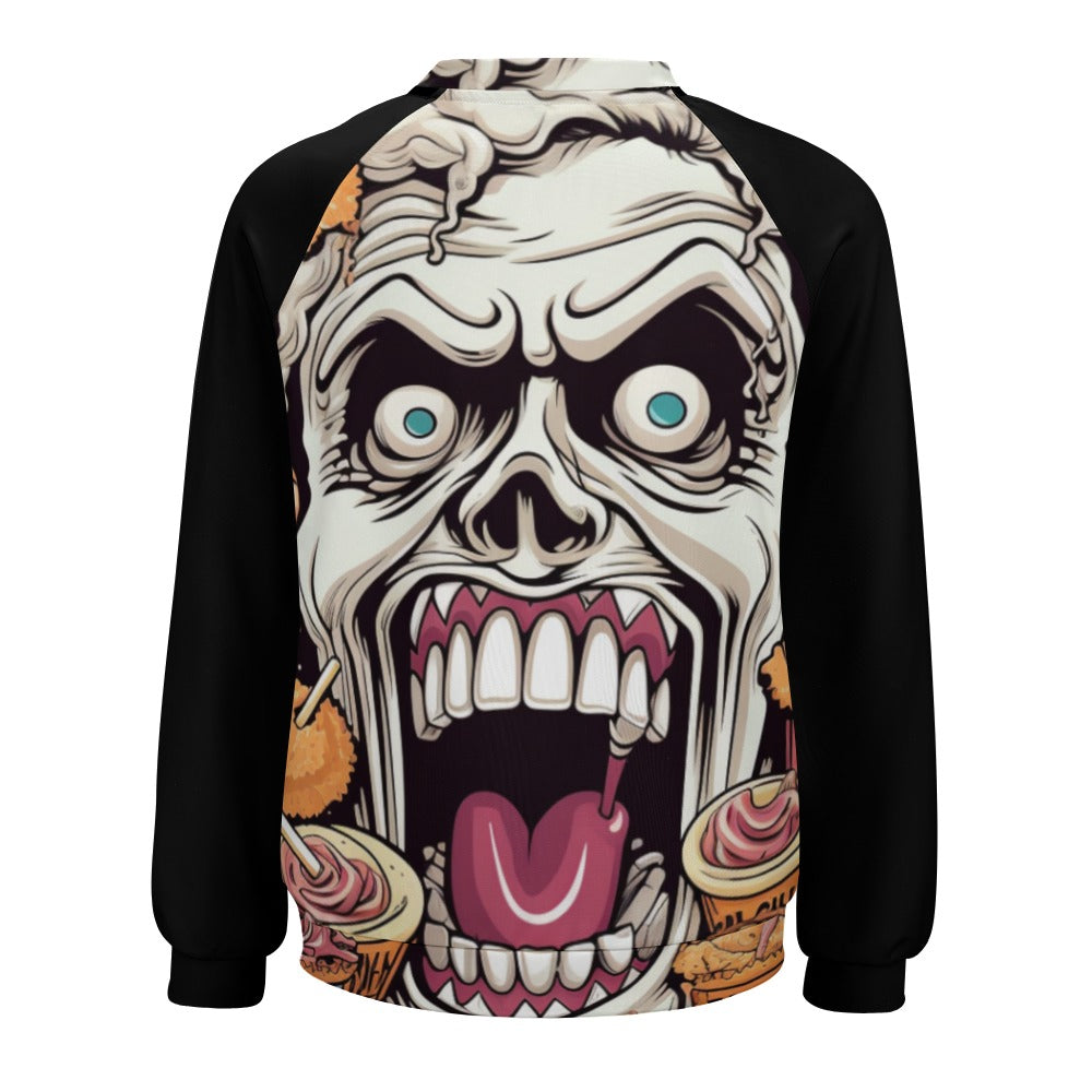 Snack Time Skull Raglan Round Neck Sweater