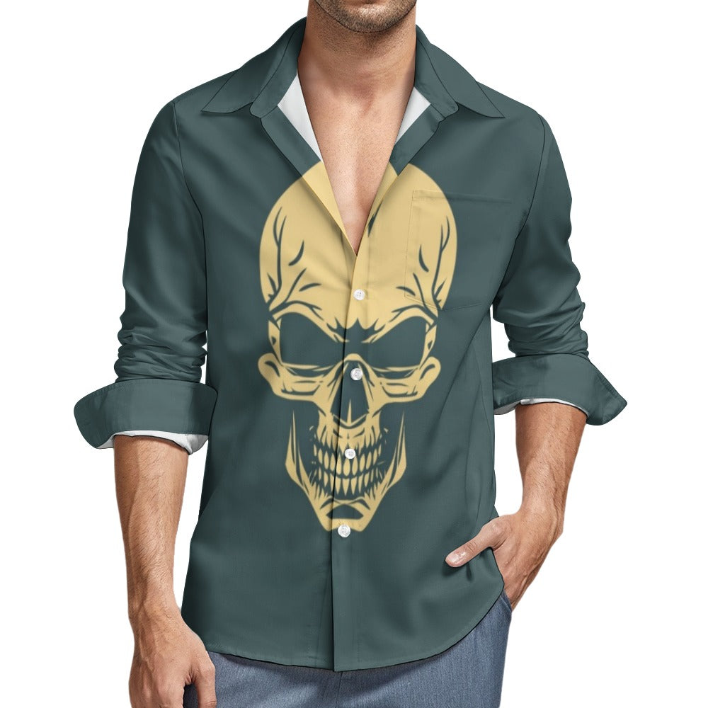 Smiling Skull Casual One Pocket Long Sleeve Shirt