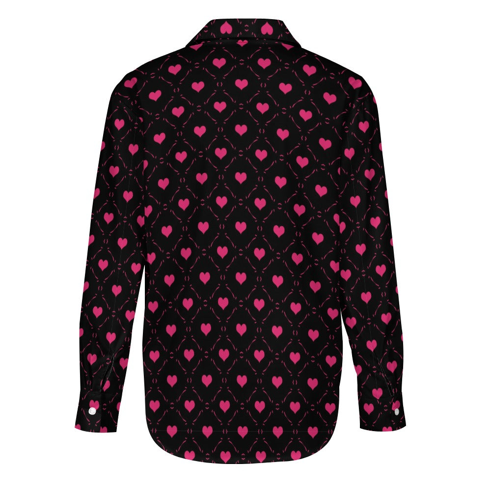 Little Pink Hearts Long Sleeve Casual Shirt