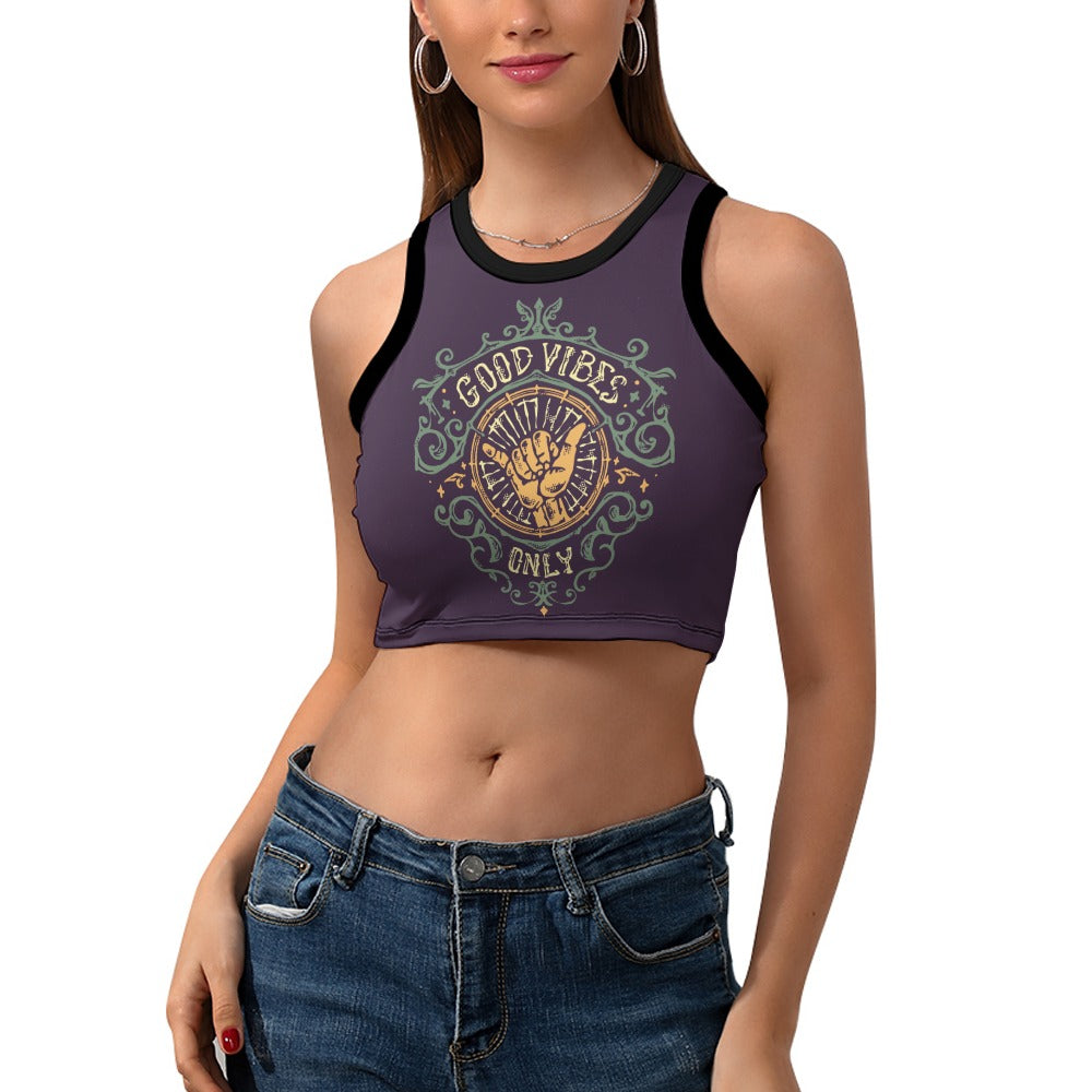 Good Vibes Only Cropped Slim Racer Tank Top