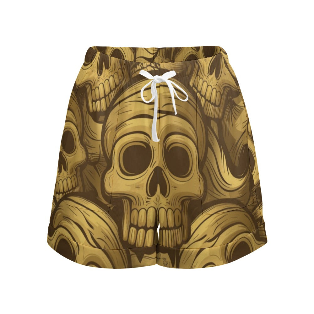 Bronze Skulls High Waist Loose Elastic Waist Shorts