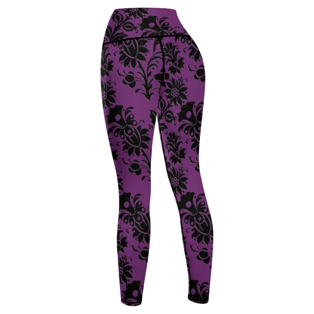 Gothic Flowers On Purple Yoga Pants