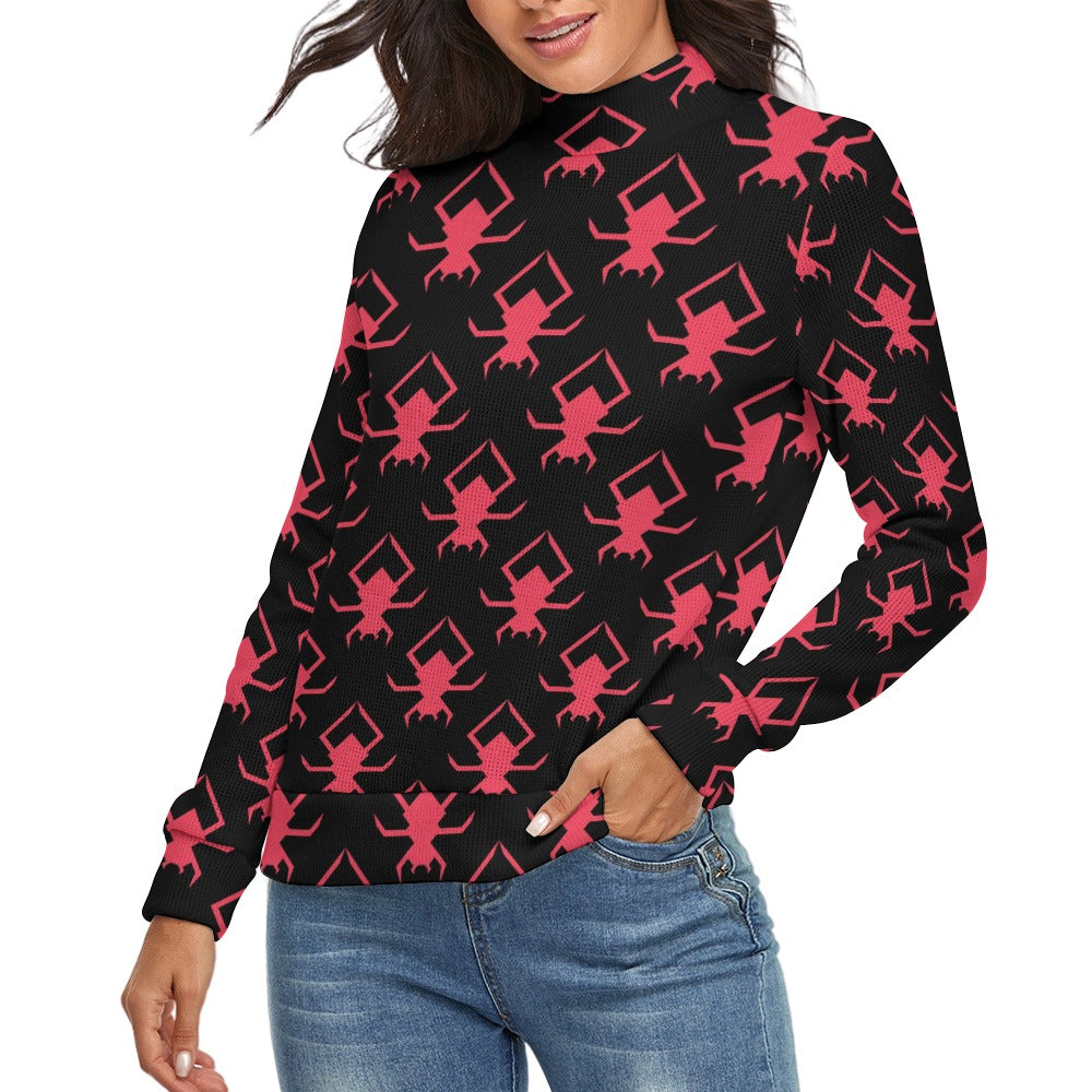 Gothic Pink Spiders Long Sleeve Turtleneck Sweater