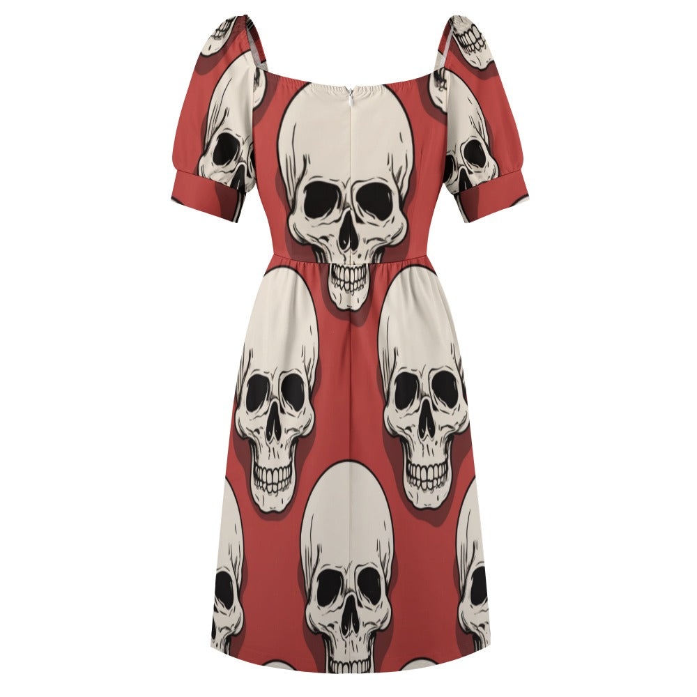 Simple Skulls On Red Background Sweetheart Dress