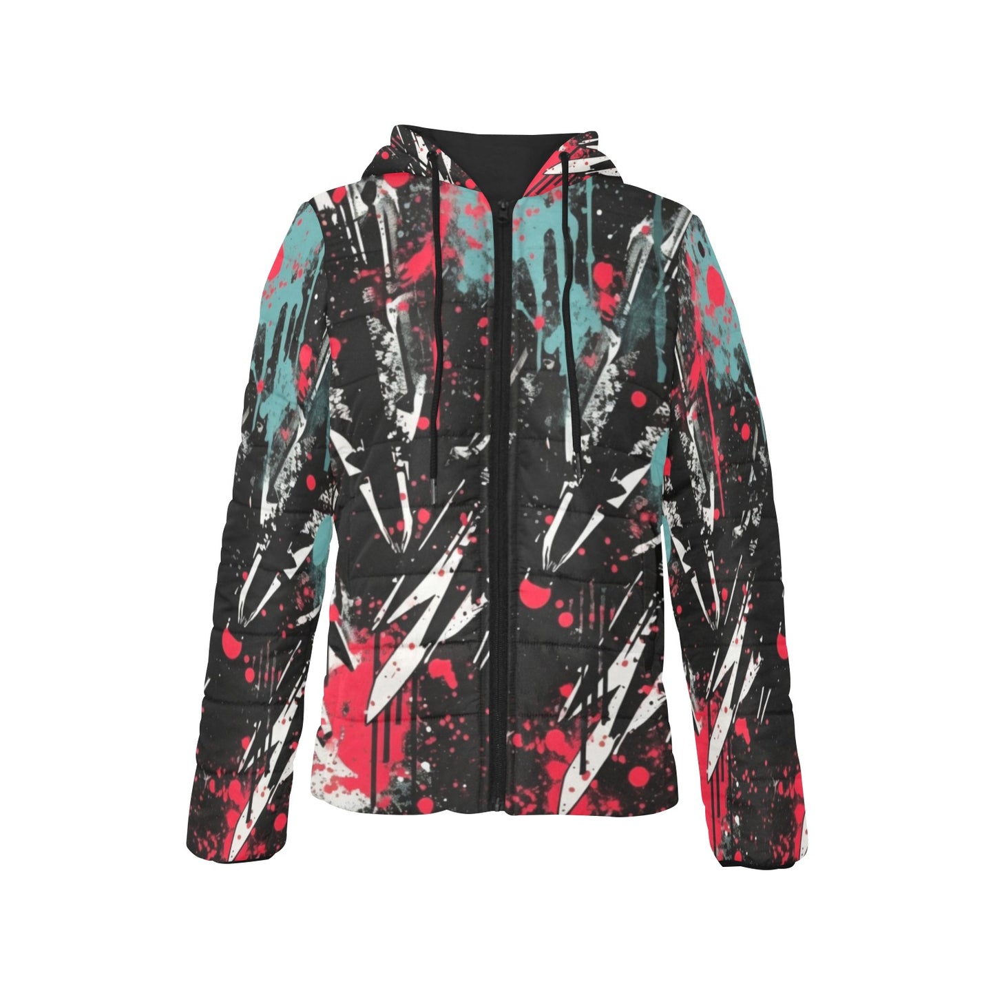 Abstract Paint Style Padded Hooded Jacket