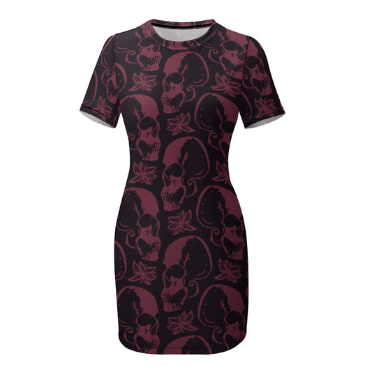 Purple Skulls Crew Neck Short Sleeve Dress