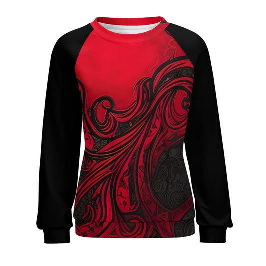 Gothic Black And Red Design Raglan Round Neck Sweater