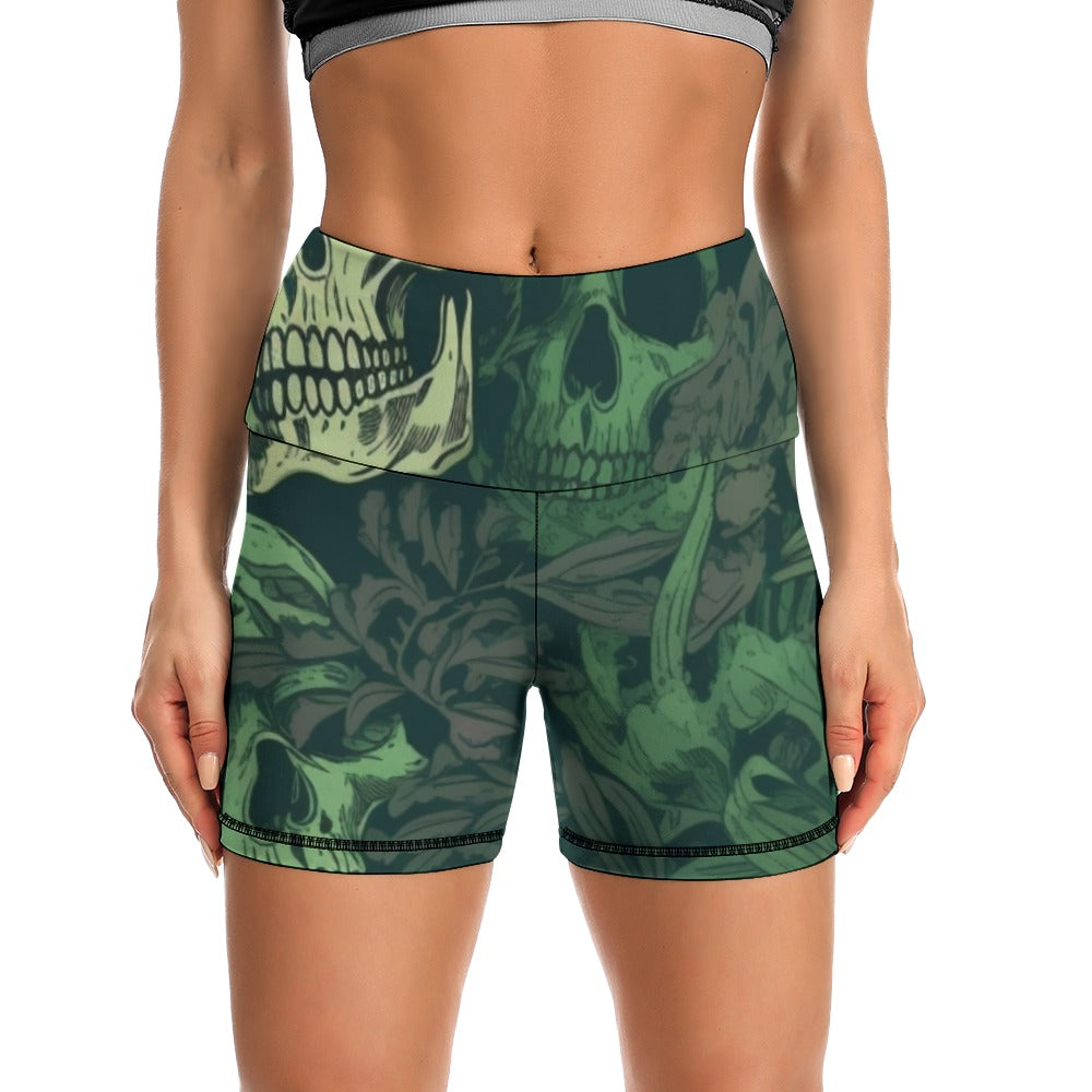 Green skull Yoga Shorts