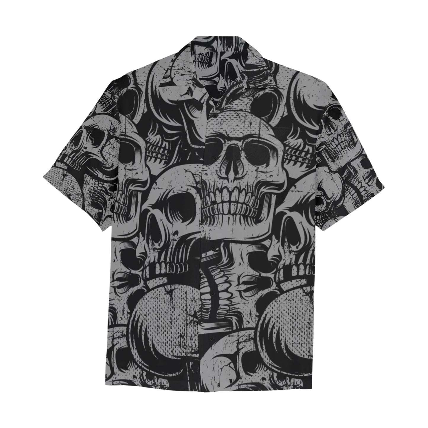 Silver Skulls Hawaiian Shirt With Chest Pocket