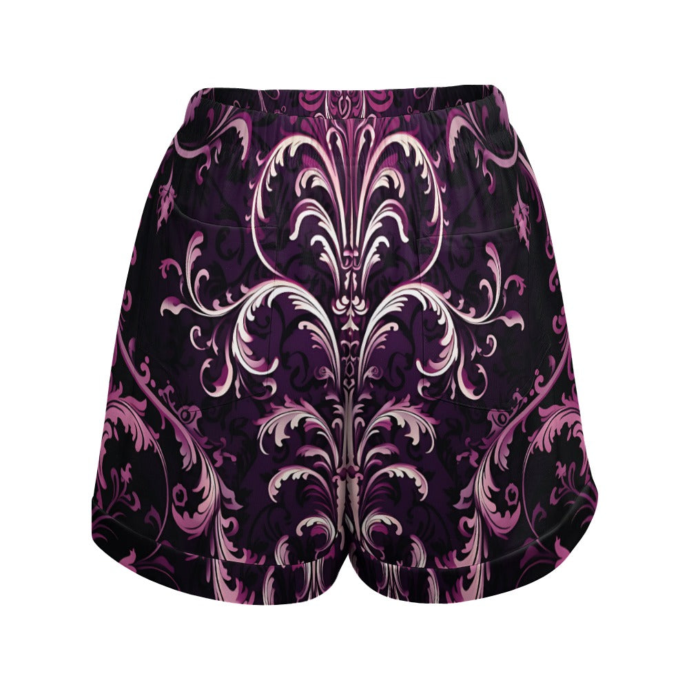 Gothic Purple High Waist Loose Elastic Waist Shorts