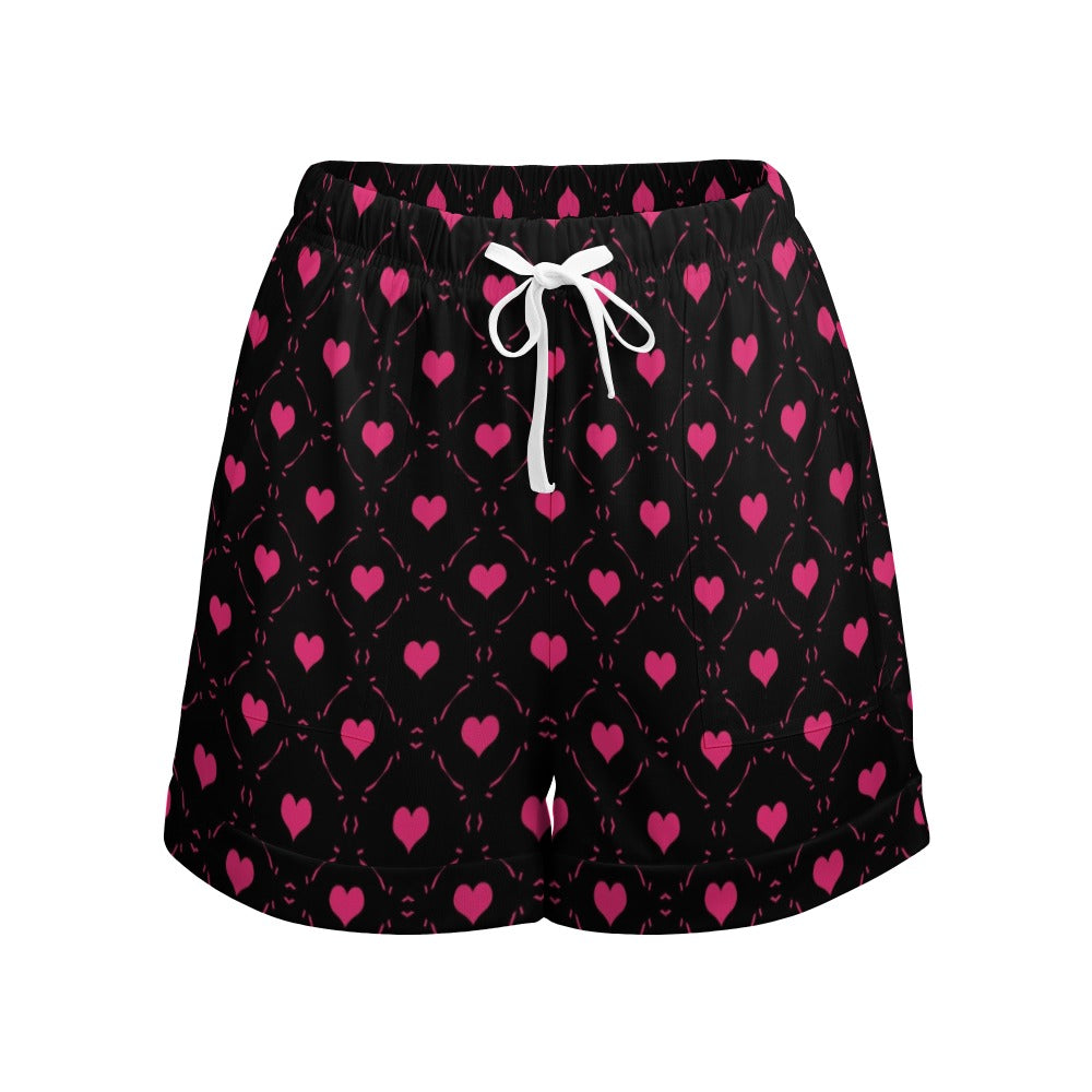 Little Pink Hearts High Waist Loose Elastic Waist Shorts