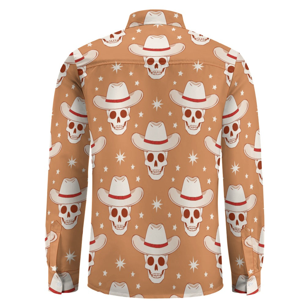 Cowboy Skulls Casual One Pocket Long Sleeve Shirt