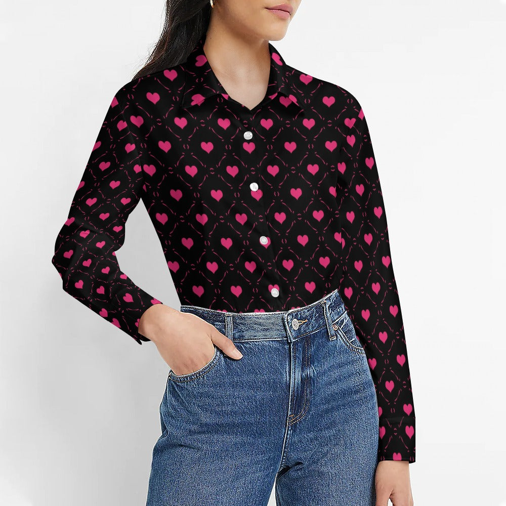 Little Pink Hearts Long Sleeve Casual Shirt