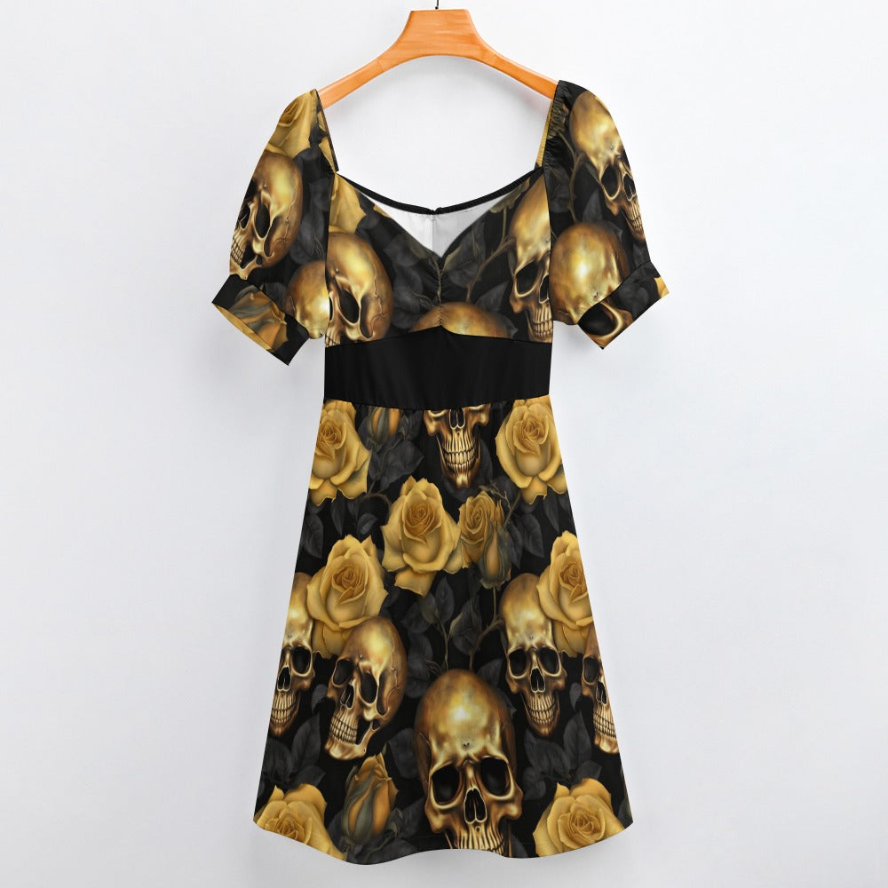 Skull And Yellow Roses Sweetheart Dress