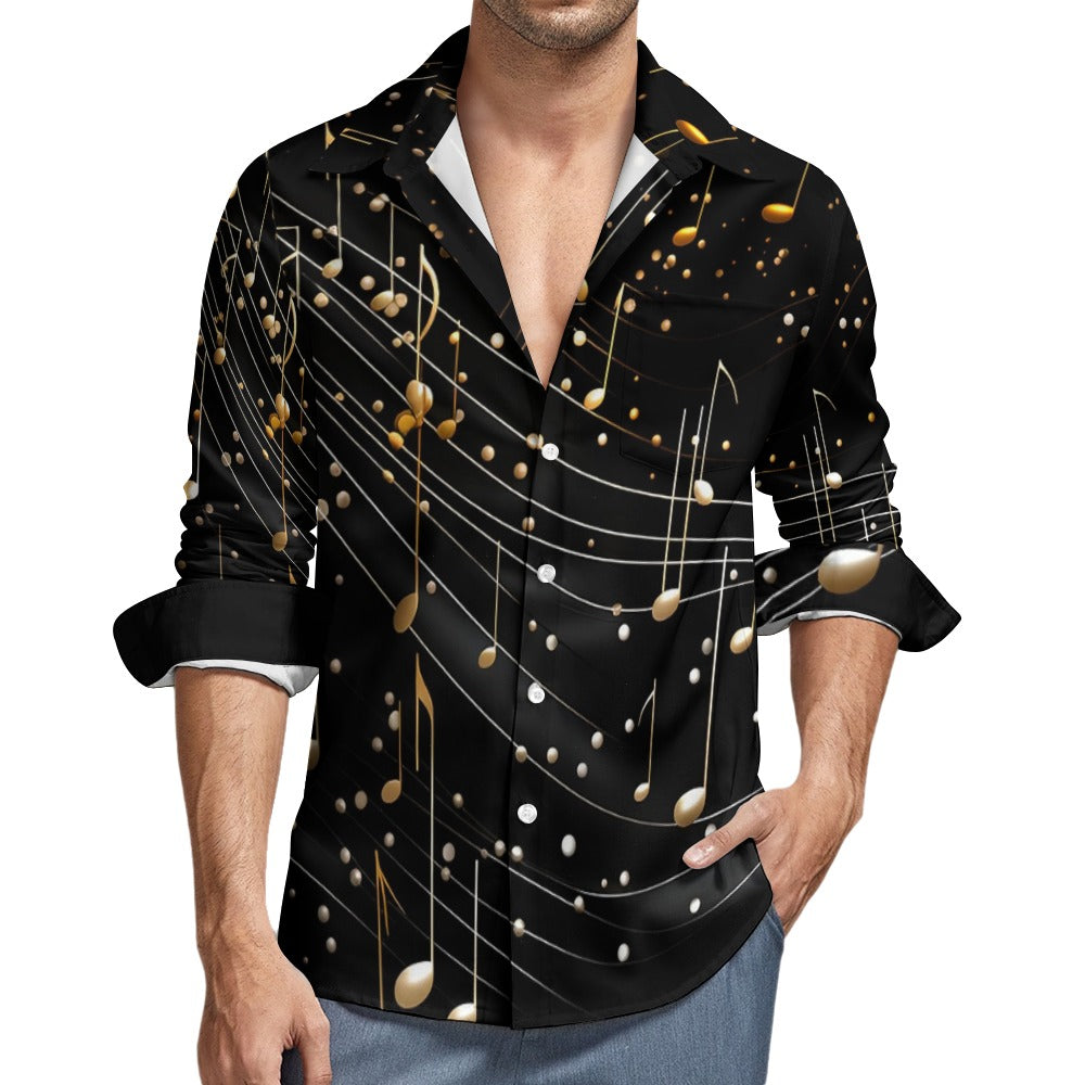 Music Notes Casual One Pocket Long Sleeve Shirt