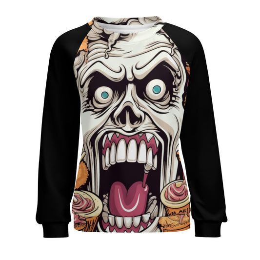 Snack Time Skull Raglan Round Neck Sweater